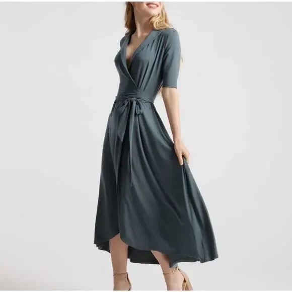 Quince Tencel Jersey Midi Wrap Dress S - Picture 1 of 13